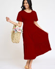 Plus Solid Diagonal Tiered Flowy Dress