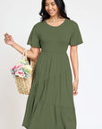 Solid Diagonal Tiered Flowy Dress