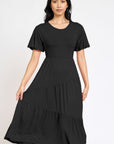 Plus Solid Diagonal Tiered Flowy Dress