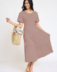 Plus Solid Diagonal Tiered Flowy Dress