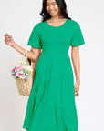 Plus Solid Diagonal Tiered Flowy Dress