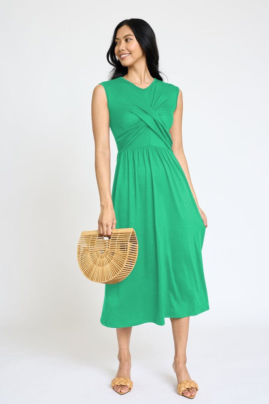 PLUS Sleeveless Cross-Over Bodice Midi Dress