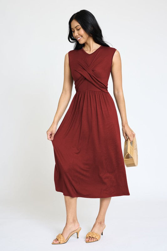 PLUS Sleeveless Cross-Over Bodice Midi Dress