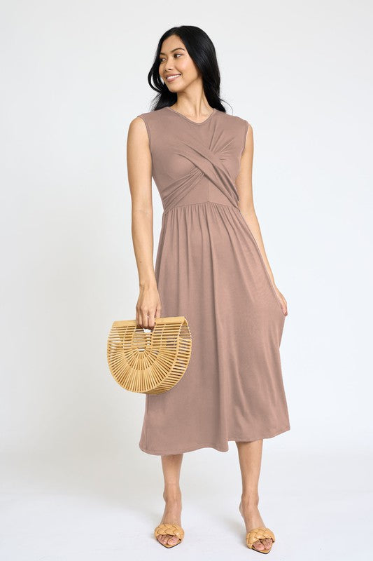 PLUS Sleeveless Cross-Over Bodice Midi Dress