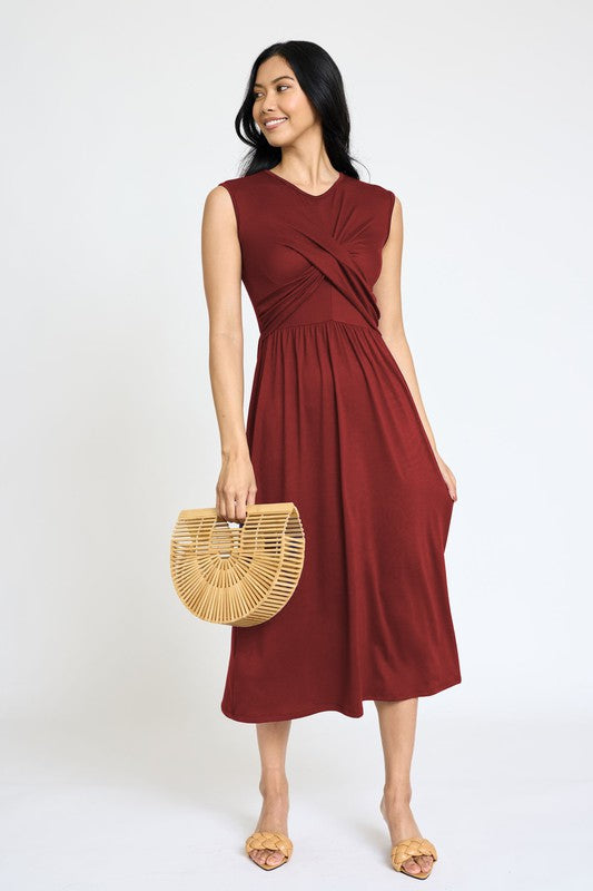 PLUS Sleeveless Cross-Over Bodice Midi Dress