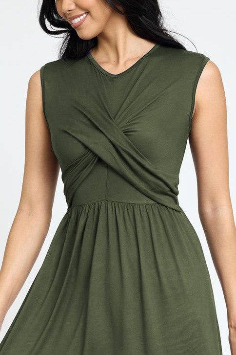 PLUS Sleeveless Cross-Over Bodice Midi Dress