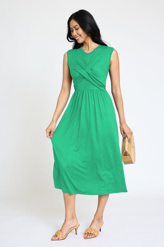 PLUS Sleeveless Cross-Over Bodice Midi Dress