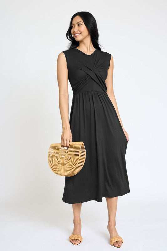 PLUS Sleeveless Cross-Over Bodice Midi Dress