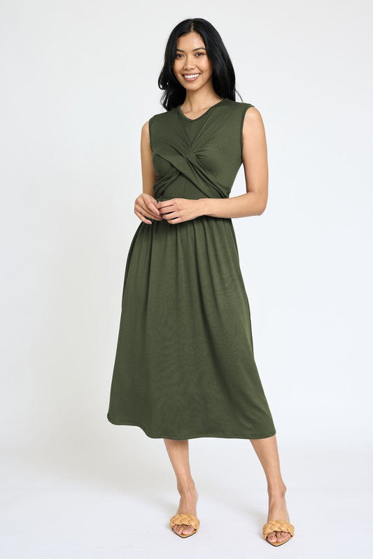 PLUS Sleeveless Cross-Over Bodice Midi Dress