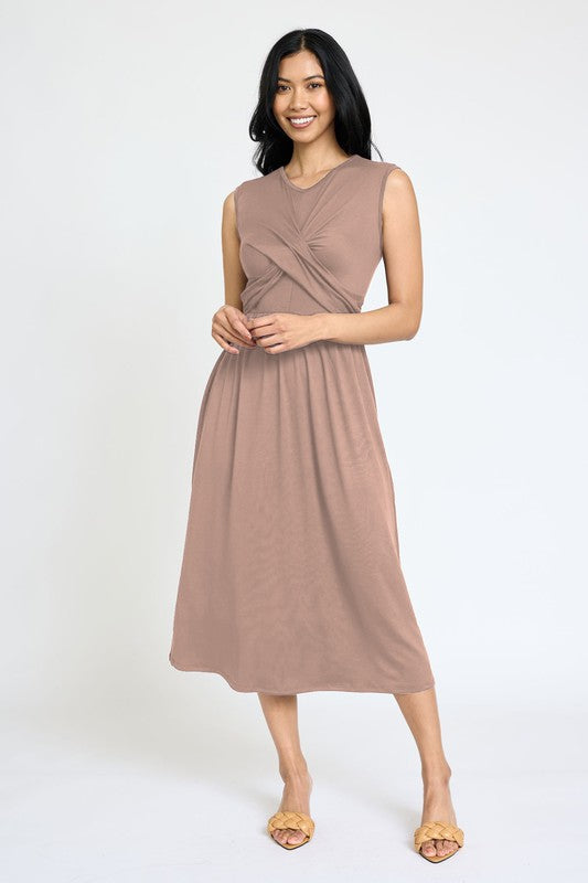 PLUS Sleeveless Cross-Over Bodice Midi Dress