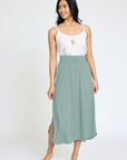 Solid Side Slit Midi Skirt