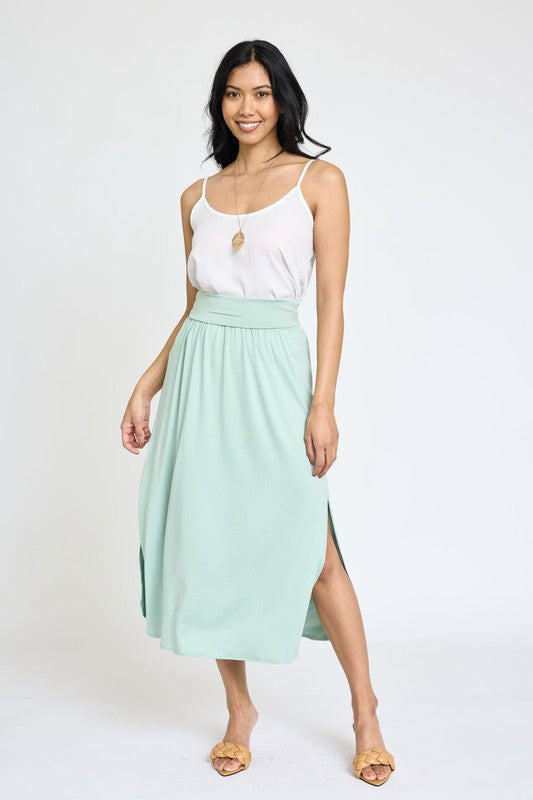 Solid Side Slit Midi Skirt