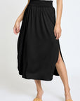 Solid Side Slit Midi Skirt