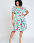 Plus Floral Short Sleeve Pleated Midi Dress