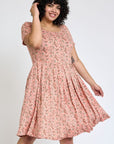 Plus Floral Short Sleeve Pleated Midi Dress