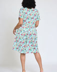 Plus Floral Short Sleeve Pleated Midi Dress