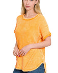 Zenana Washed Waffled Rolled Sleeve Shirt - Online Only