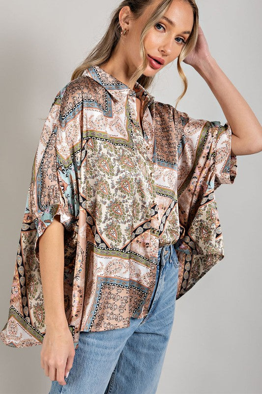 eesome Printed Half Sleeve Blouse Top