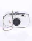 Metallic Oval Camera Iconic Swing Clutch Bag