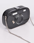 Metallic Oval Camera Iconic Swing Clutch Bag