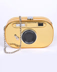 Metallic Oval Camera Iconic Swing Clutch Bag