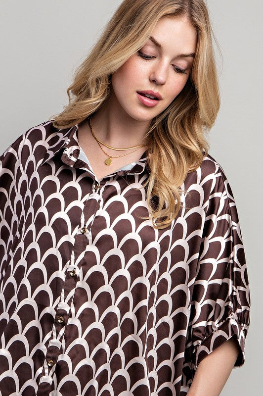 Light Satin Print Button Down Shirt