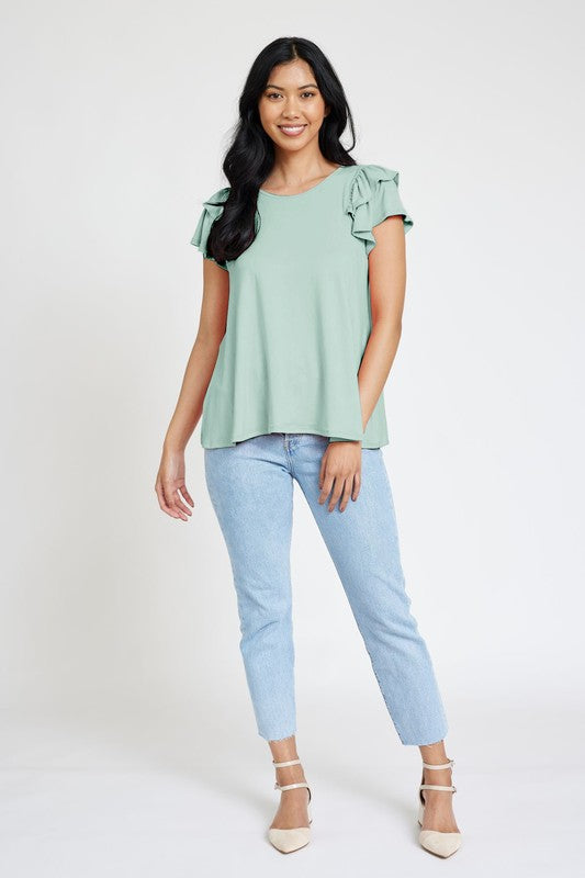 Spring Double Ruffle Sleeve Top