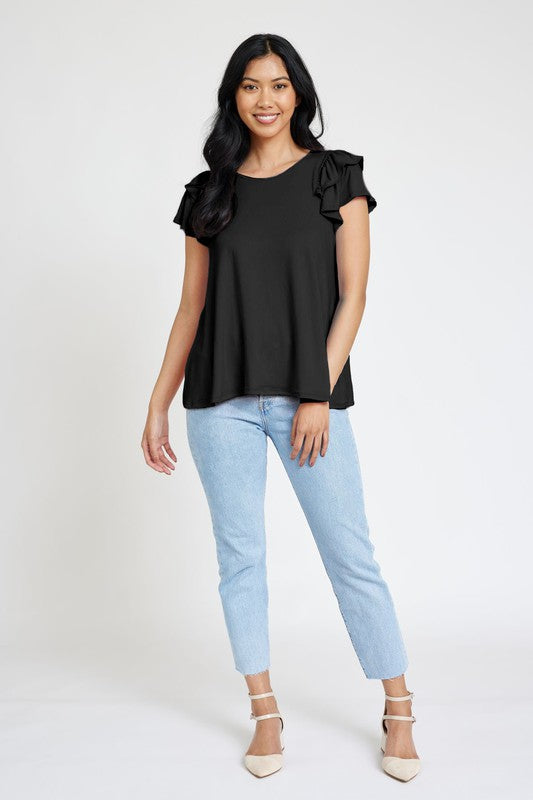 Spring Double Ruffle Sleeve Top