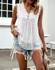 Women Sleeveless Button Trim TOP