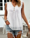 Women Sleeveless Button Trim TOP