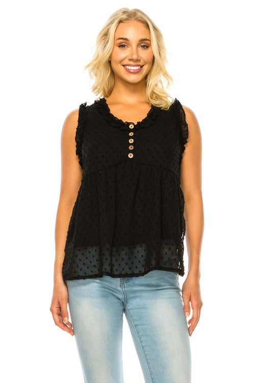 Women's Sleeveless Button Trim TOP