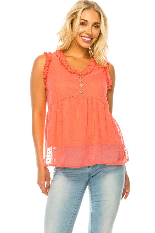 Women's Sleeveless Button Trim TOP