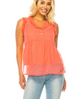 Women Sleeveless Button Trim TOP