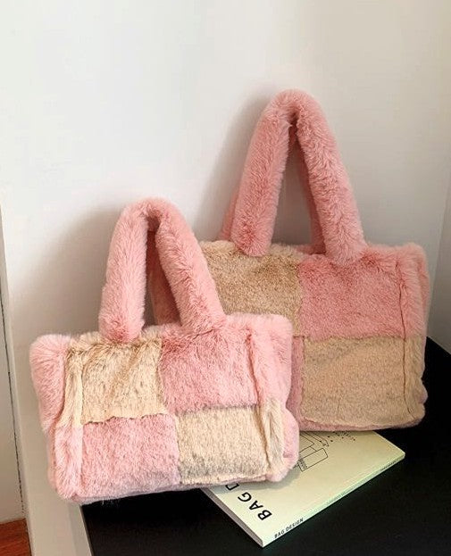 Miss Sparkling |Fuzzy Checkered Shoulder Bag