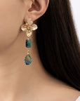 Flower stud earrings with aquamarine drops - Online Only