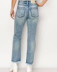 Artemis Vintage High Rise Distressed Straight with Fray Hem Jeans