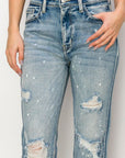 Artemis Vintage High Rise Distressed Straight with Fray Hem Jeans