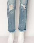 Artemis Vintage High Rise Distressed Straight with Fray Hem Jeans