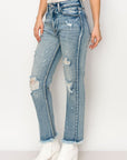 Artemis Vintage High Rise Distressed Straight with Fray Hem Jeans