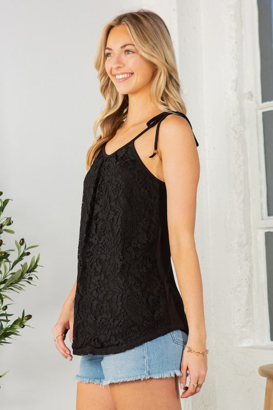 Lace Overlay Sleeveless Top