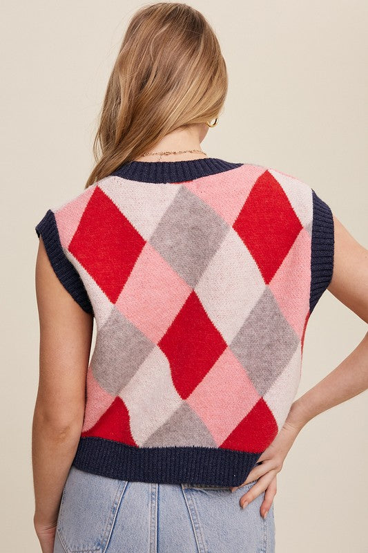 Listicle Argyle Cropped Sweater Vest - Online Only