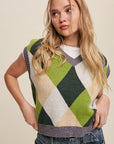 Listicle Argyle Cropped Sweater Vest - Online Only