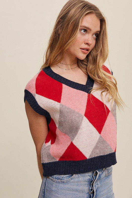 Listicle Argyle Cropped Sweater Vest - Online Only