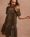 BiBi Tie Back Leopard Round Neck Short Sleeve Dress