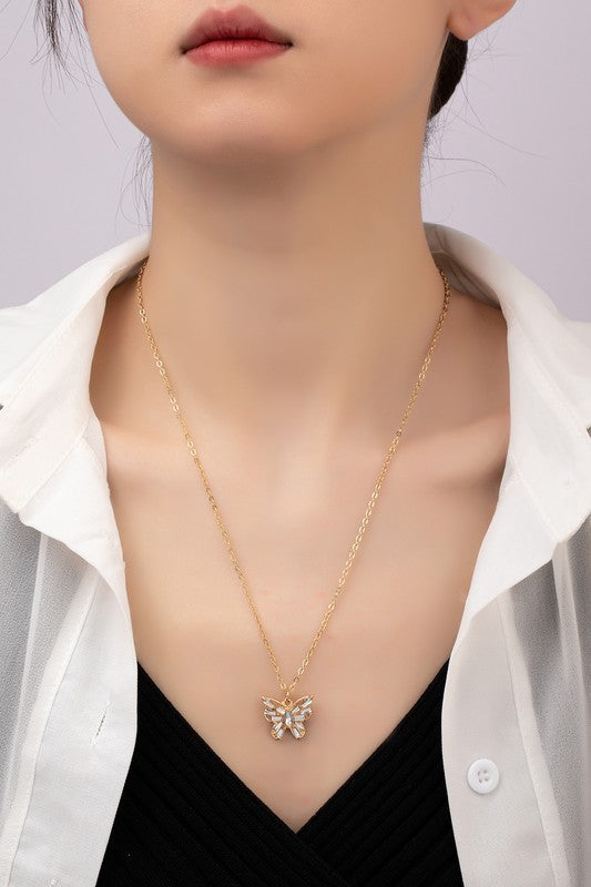 CZ Butterly Pendant Necklace - Online Only