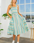 Smocked Stripe Dress with Pocket-New Color Added