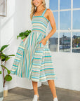 Smocked Stripe Dress with Pocket-New Color Added