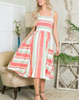 Smocked Stripe Dress with Pocket-New Color Added