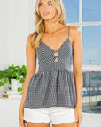 Smocked Back Gingham Peplum Top-3 Colors