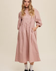 Listicle Button Front Puff Sleeve Babydoll Maxi Dress - Online Only - My Pampered Life Seattle